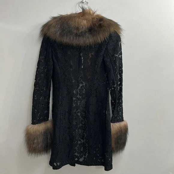 Alessandra Rich lace faux-fur detail coat NWT - Picture 13 of 14
